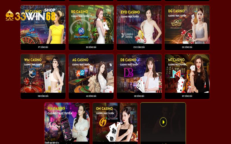 Những tựa game đỉnh cao tại sảnh casino 33WIN 